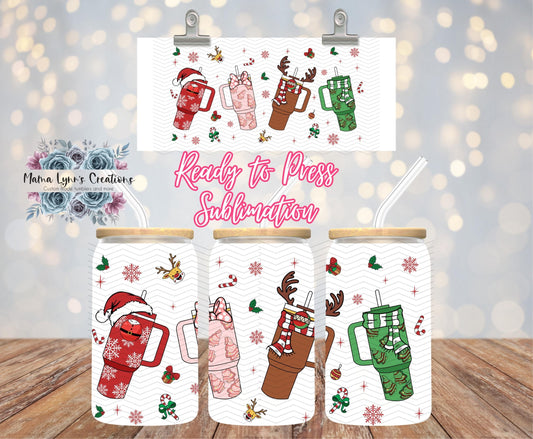 Christmas Tumbler Dress Up 16 oz Glass Can prints