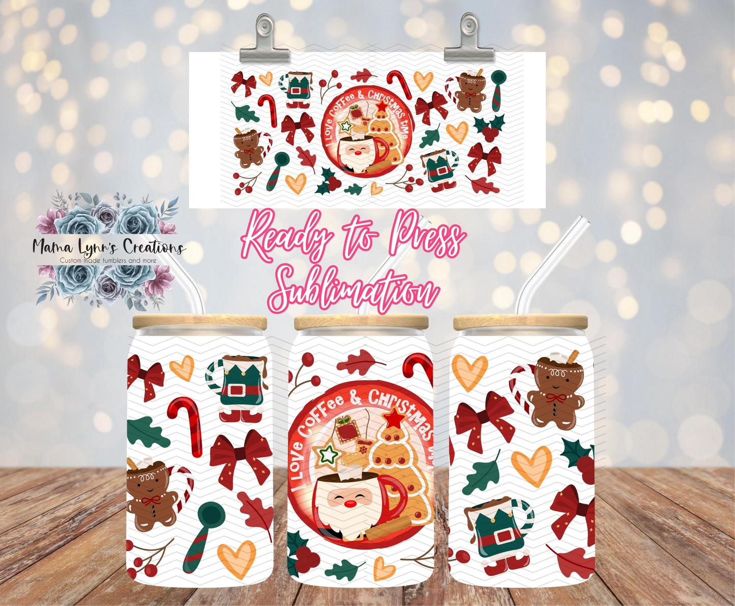 Love Coffee and Christmas 16 oz Glass Can prints