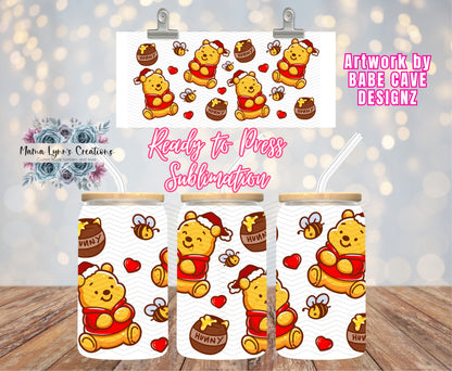 Christmas Honey Bear 16 oz Glass Can prints
