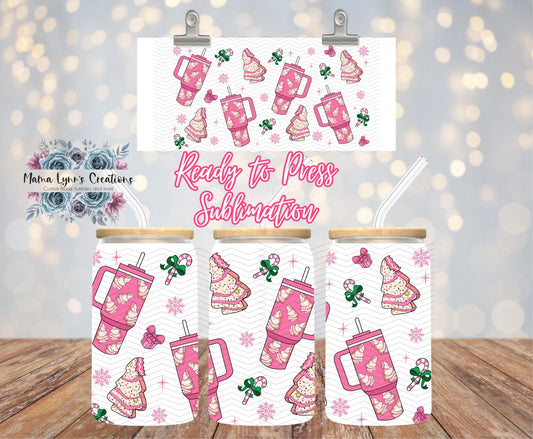 Pink Peppermint Christmas Cakes 16 oz Glass Can prints