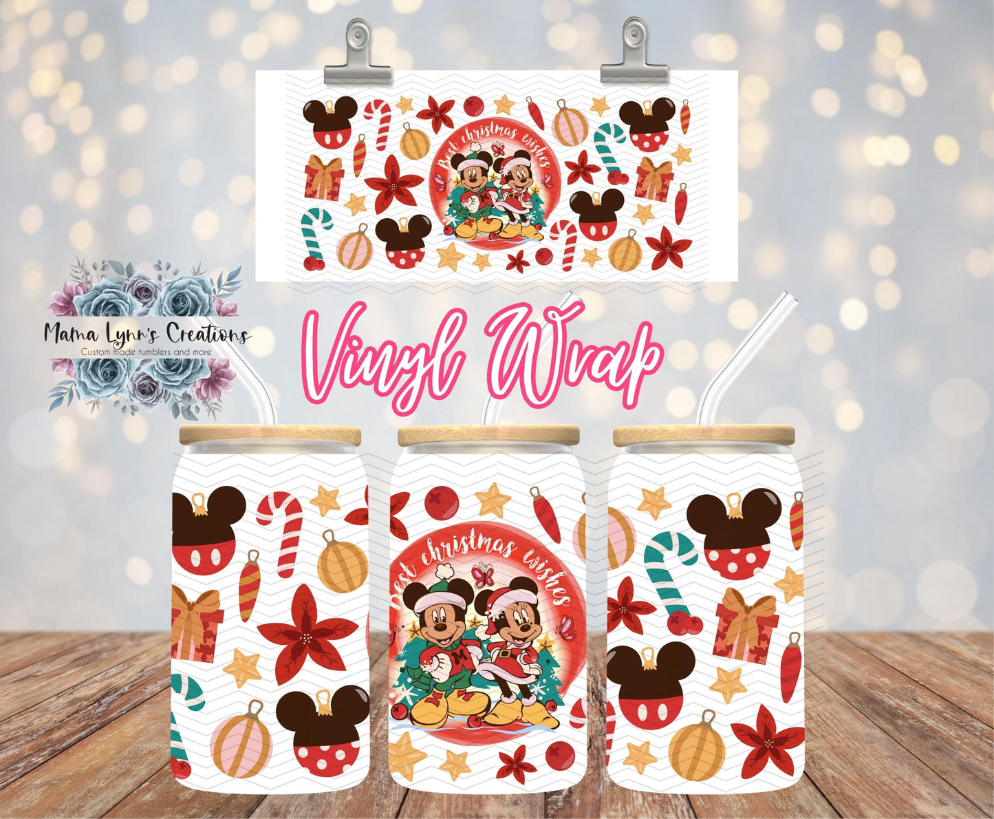 Christmas Wishes Mouse 16 oz Glass Can prints