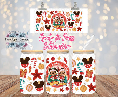 Christmas Wishes Mouse 16 oz Glass Can prints