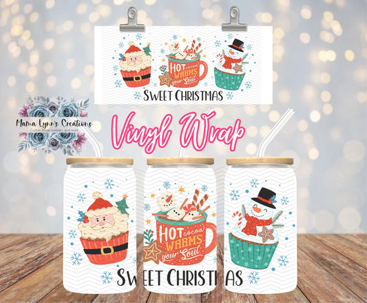 Hot Cocoa Sweet Christmas 16 oz Glass Can prints