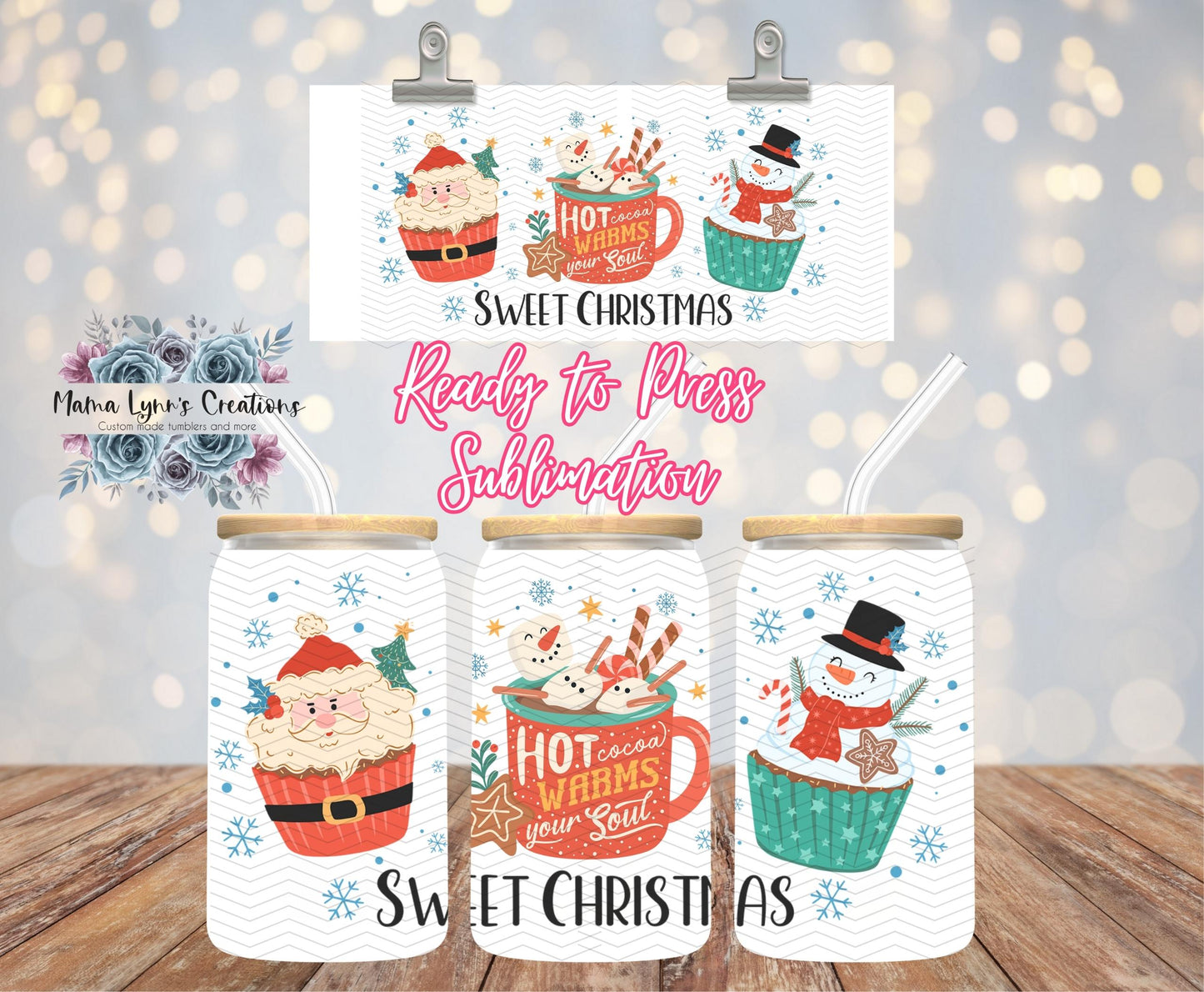 Hot Cocoa Sweet Christmas 16 oz Glass Can prints