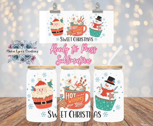 Hot Cocoa Sweet Christmas 16 oz Glass Can prints