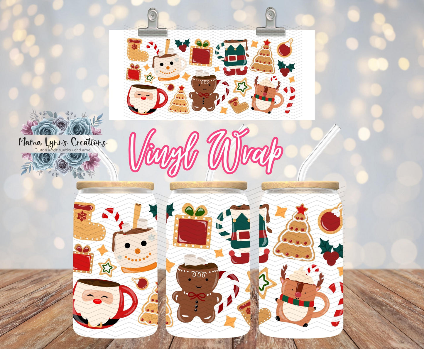 Christmas Cocoa Cups 16 oz Glass Can prints