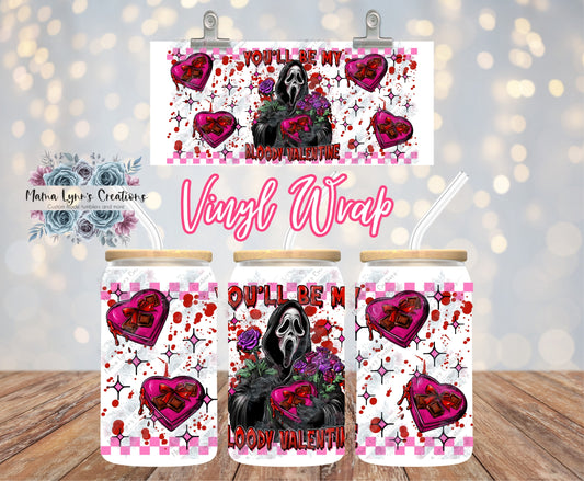 Be My Bloody Valentine Horror Valentine 16 oz Glass Can Wrap