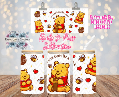Lookin Like A Snack Honey Bear 16 oz Glass Can prints