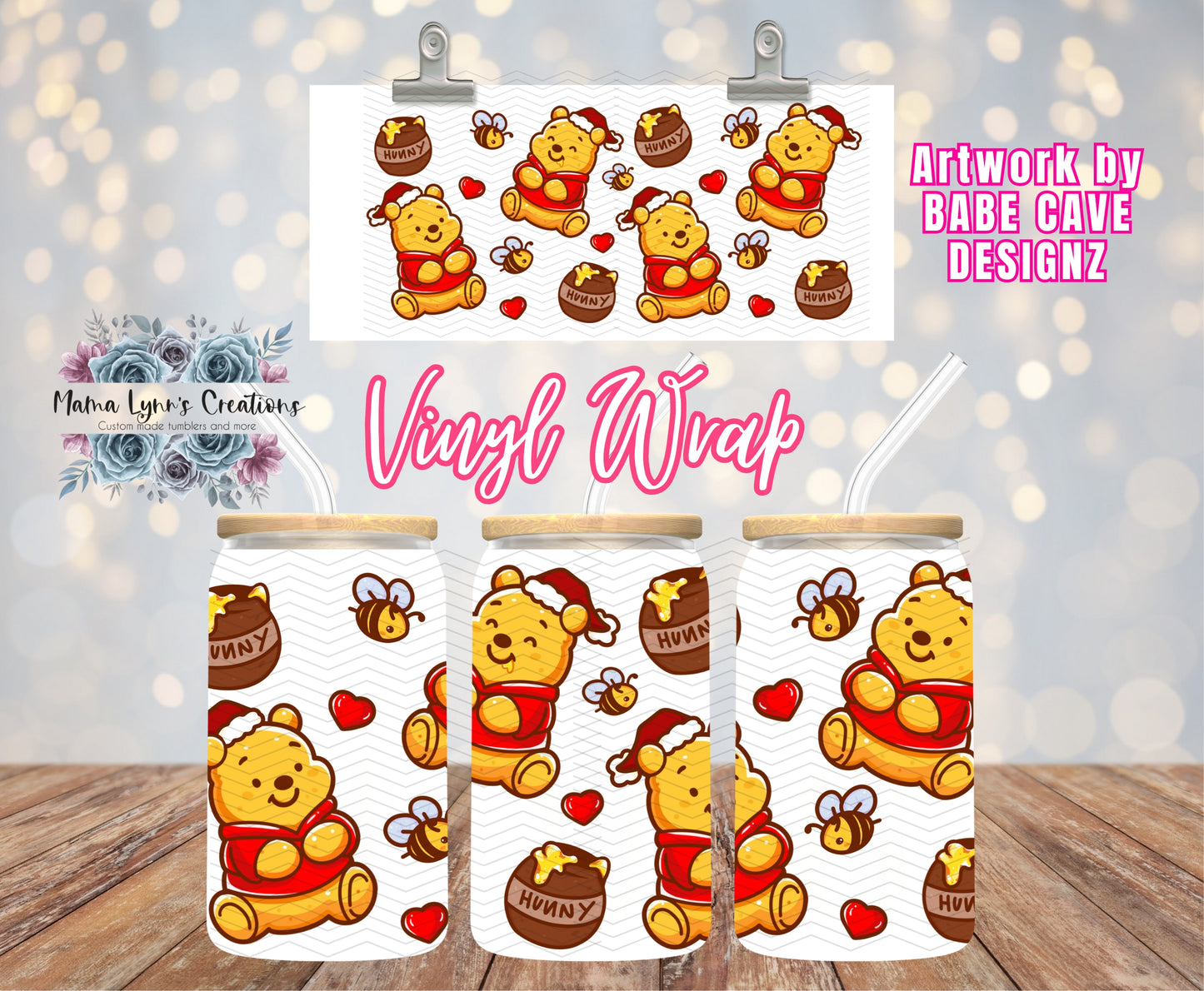 Christmas Honey Bear 16 oz Glass Can prints