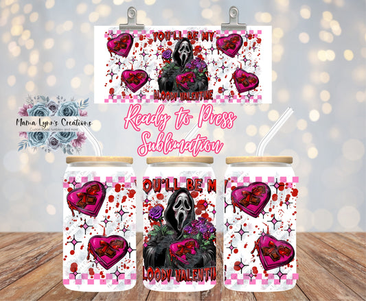 Be My Bloody Valentine Horror Valentine 16 oz Glass Can Wrap