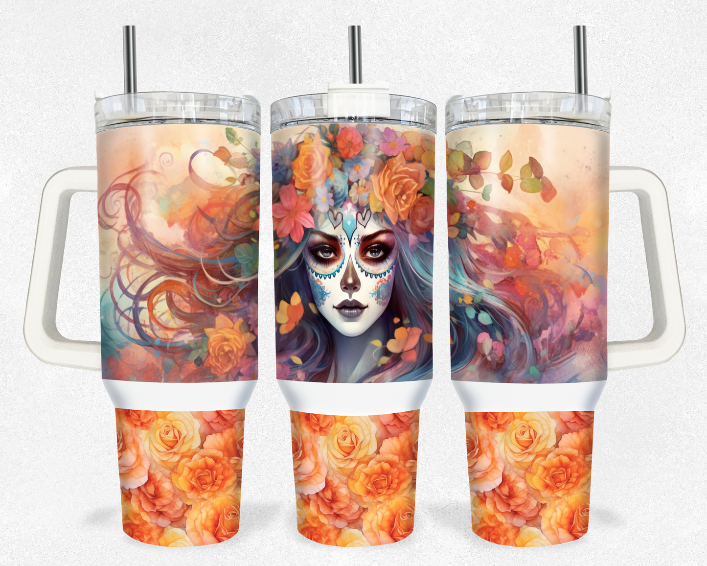 Orange Watercolor Catrina Floral DOTD 40 oz Tumbler Prints