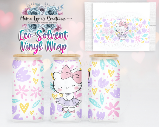 Pastel Floral Kitty Sketch 16 oz Glass Can Wrap