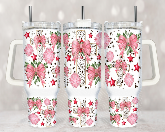 Pink Christmas Cross 40 oz Tumbler Prints