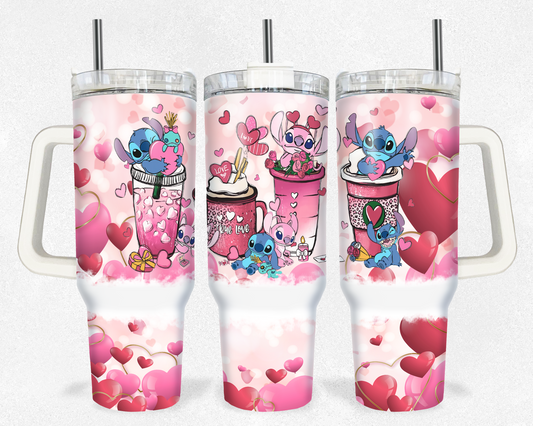 Pink Stitch Hearts Valentines 40 oz Tumbler Prints