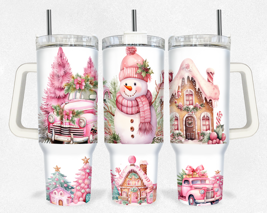 Pink Snowman Christmas 40 oz Tumbler Prints