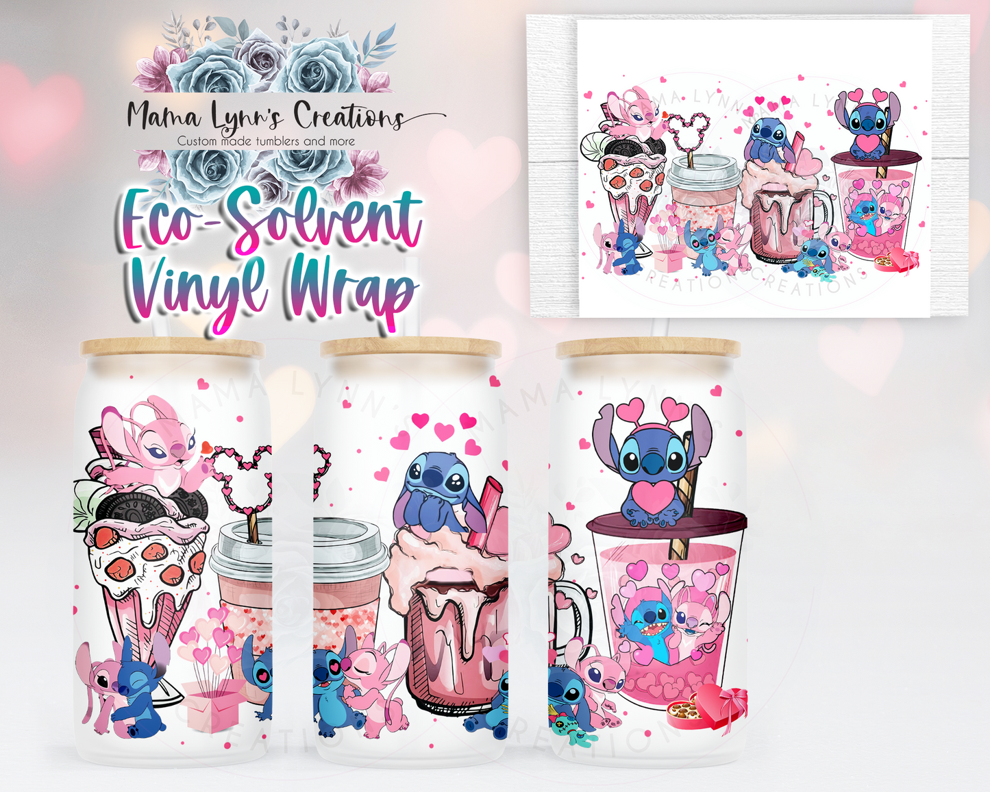 Valentine Blue and Pink Alien Couple Drinks 16 oz Glass Can Wrap