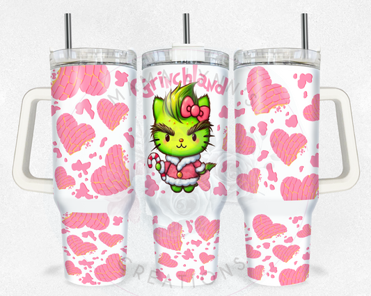 Pink Grinchland Grinchy Kitty 40 oz Tumbler w/handle