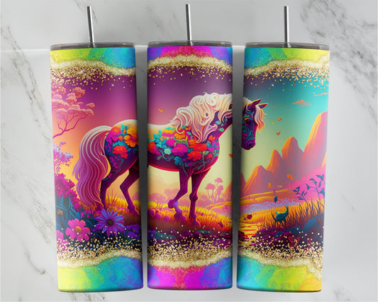 Bright Rainbow Floral Horse