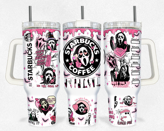 Pink Ghost Scream Halloween 40 oz Tumbler Prints