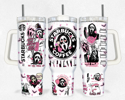 Pink Ghost Scream Halloween 40 oz Tumbler Prints