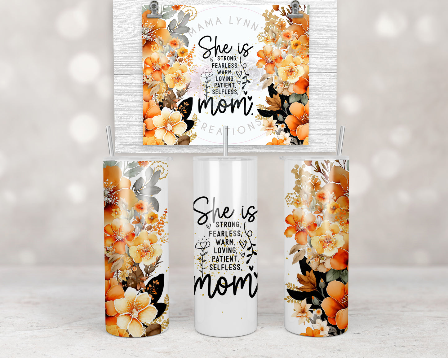 Orange Floral She Is Mom Design Transfers