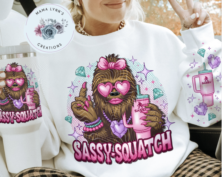 Pink Sassy Squatch (w/bow) Htv Transfer