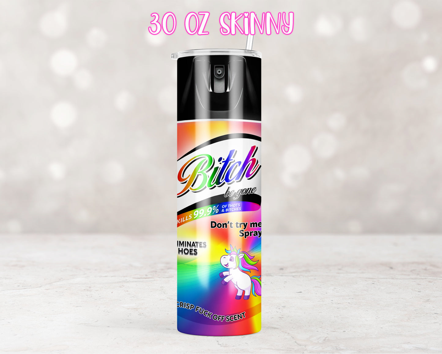 Be Gone Spray Unicorn Rainbow Black Top