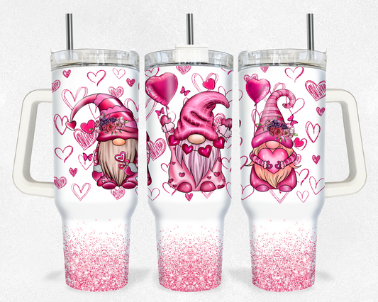 Pink Gnomes Glitter Valentines 40 oz Tumbler Prints