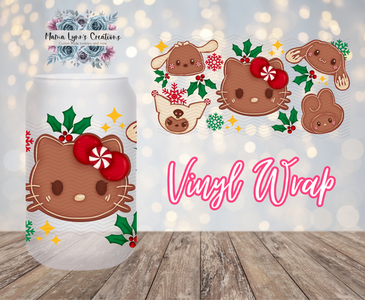 Gingerbread H Kitty and Friends Christmas 16 oz Glass Can prints