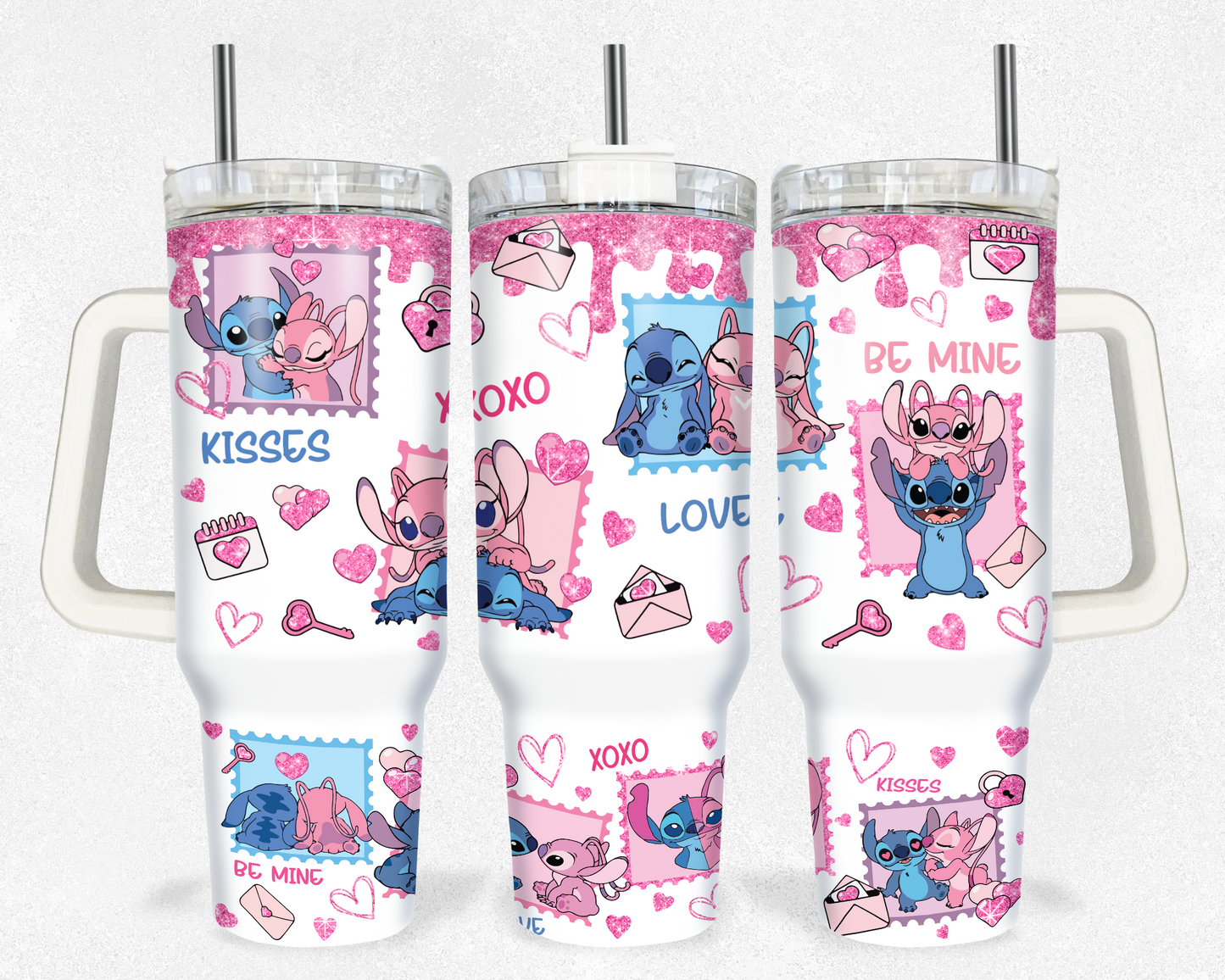 Pink Drip Stitch Stamps Valentines 40 oz Tumbler Prints