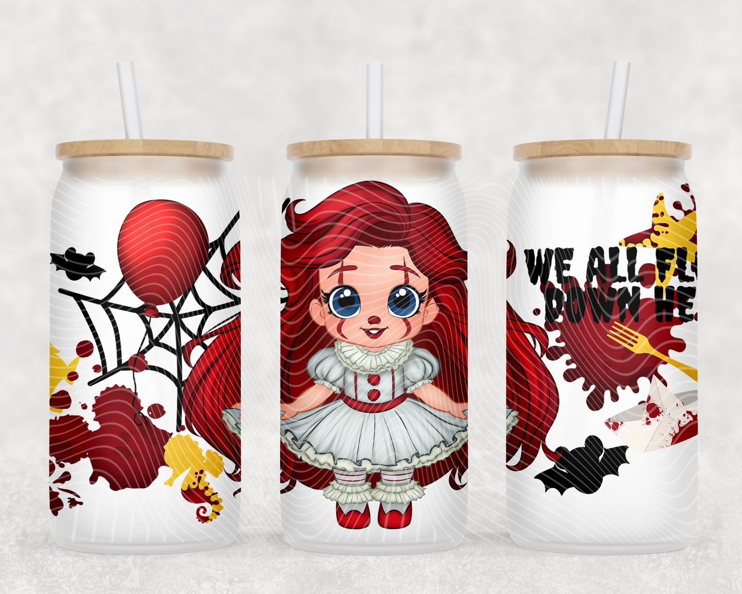 Horror Princess Clown 16 oz Glass Can Wrap