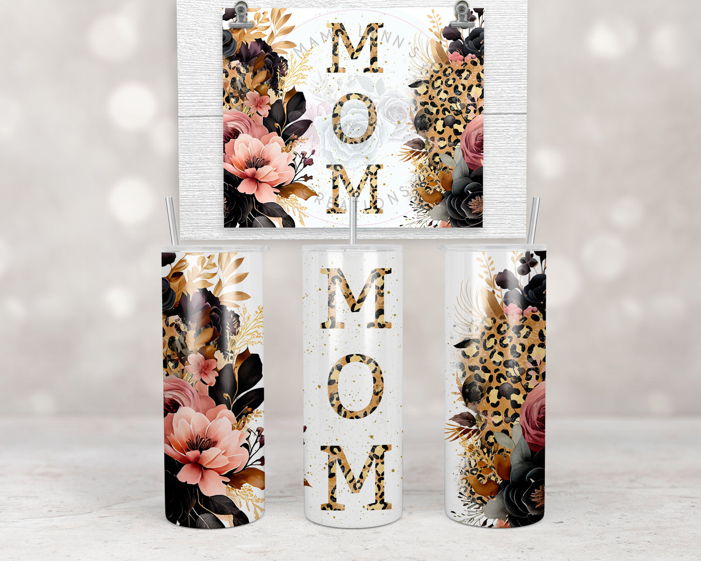 Pink and Black Floral Mom Design Transfers