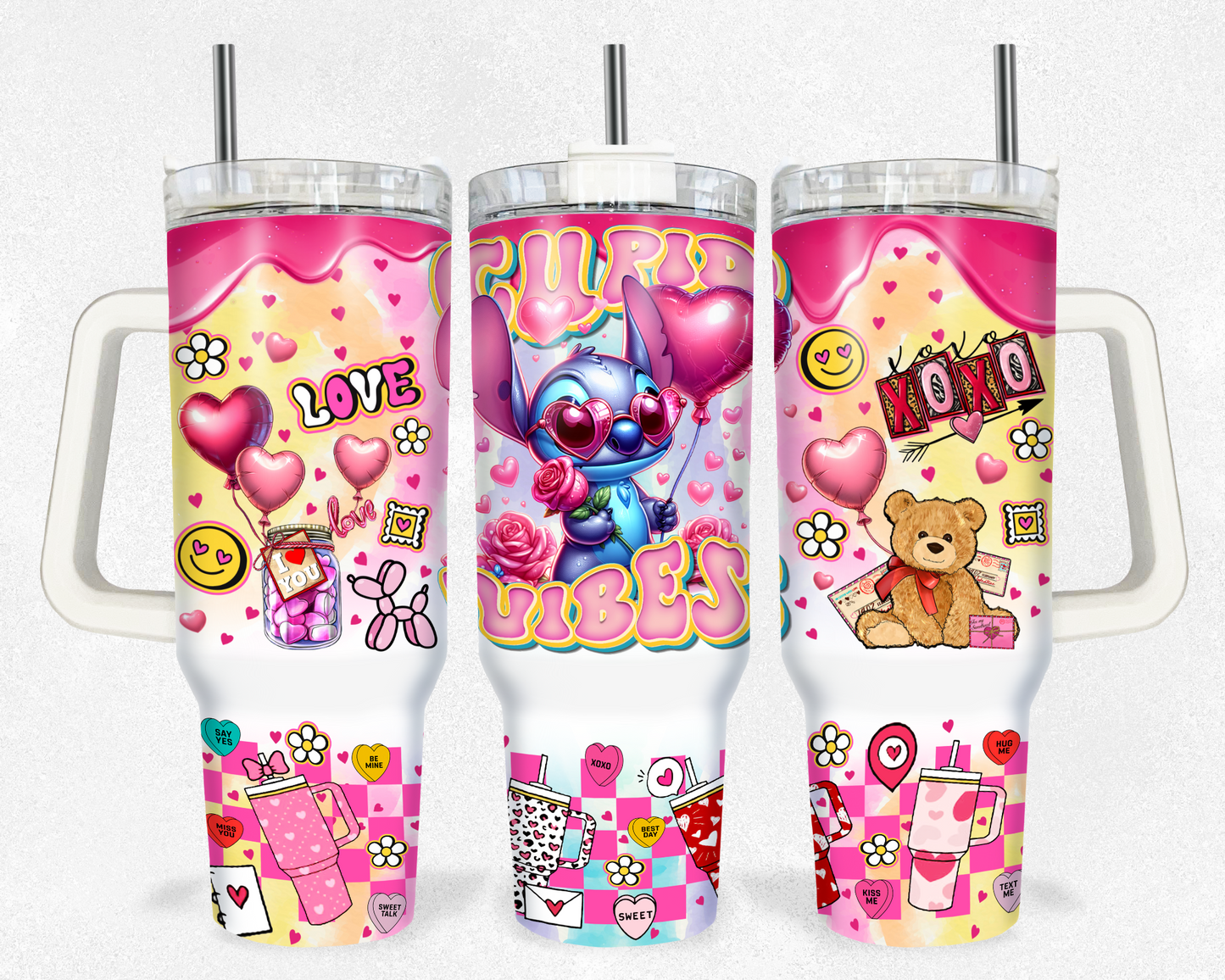 Cupid Stitch Vibes Valentines 40 oz Tumbler Prints