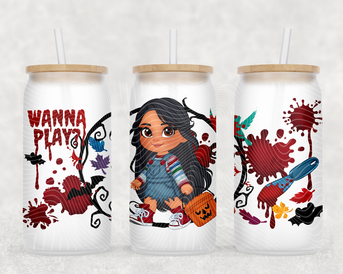 Horror Princess Pocahontas Doll 16 oz Glass Can Wrap