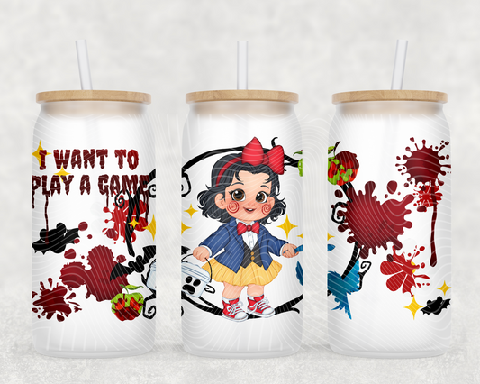 Horror Princess Snow Jigsaw 16 oz Glass Can Wrap