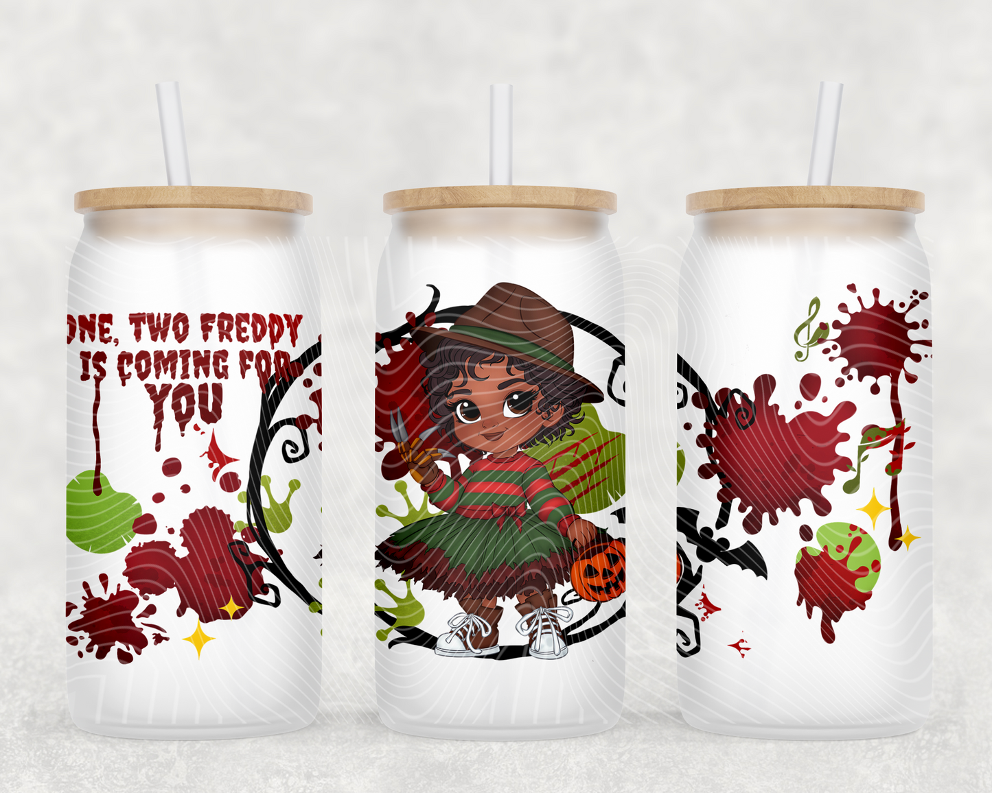 Horror Princess Tiana Freddy 16 oz Glass Can Wrap