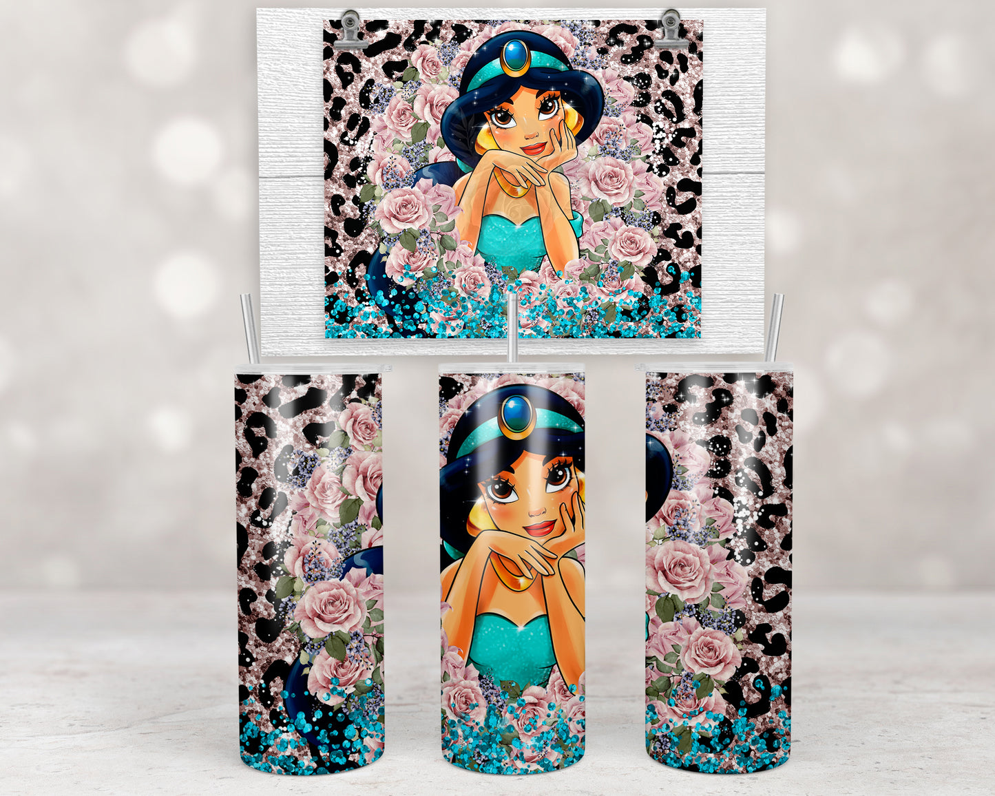 Princess Glitter Teal Leopard Design Transfers