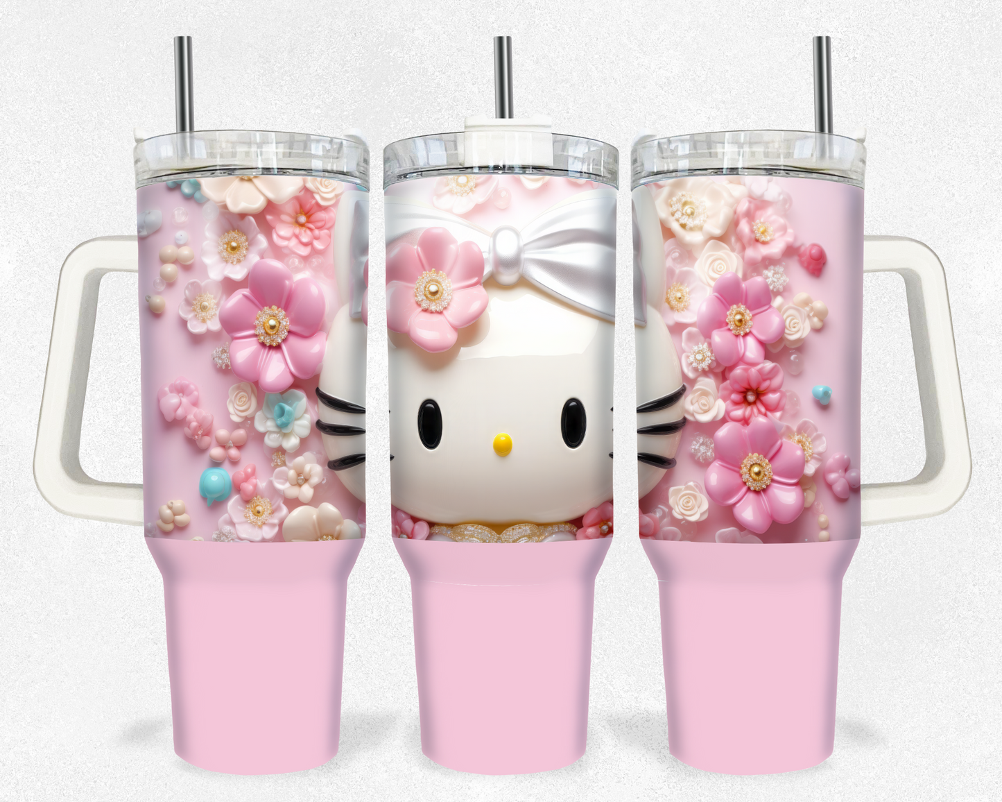 3D Pink Floral HKitty 40 Oz Print