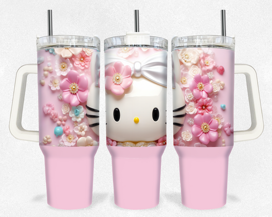 3D Pink Floral HKitty 40 Oz Print