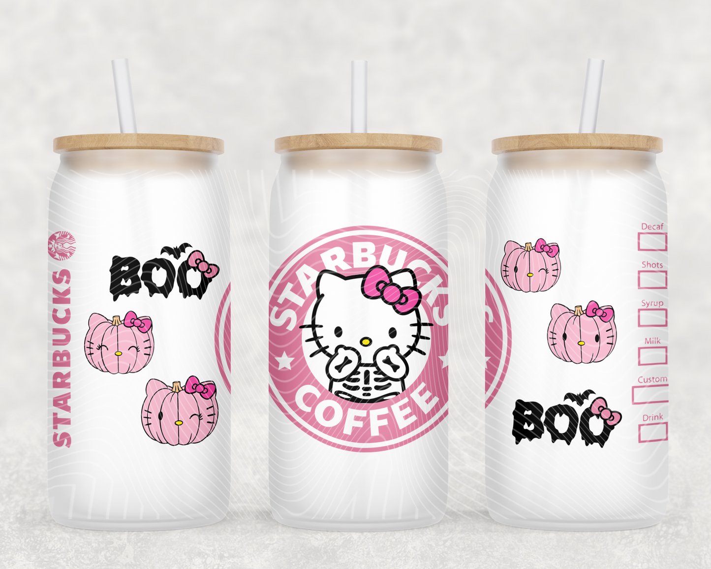 Boo Kitty Coffee 16 oz Glass Can Wrap