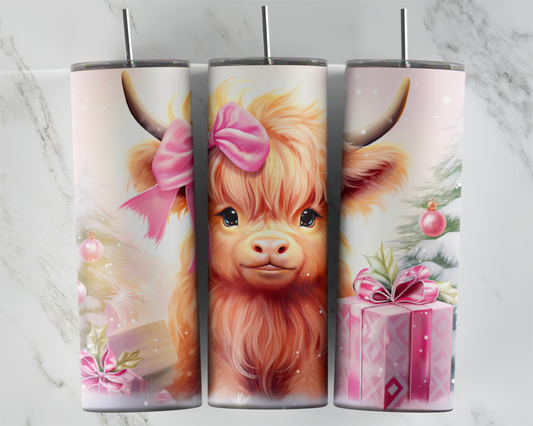 Pink Christmas Highland Cow