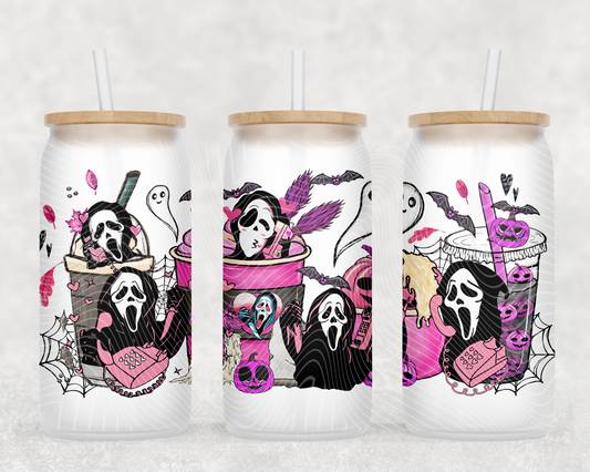 Pink Ghost Coffee 16 oz Glass Can Wrap