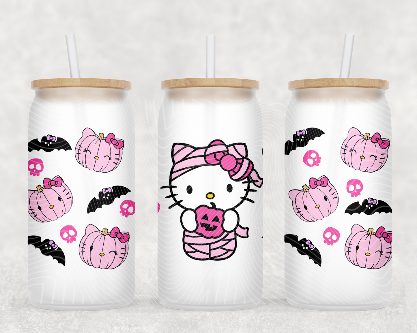 Pink Mummy Kitty 16 oz Glass Can Wrap