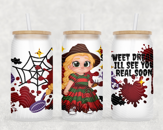 Horror Princess Rapunzel Freddy 16 oz Glass Can Wrap