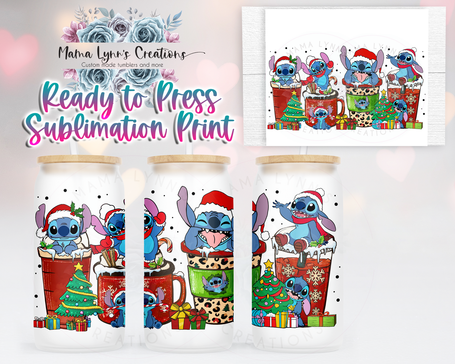 Blue Alien Christmas Drinks 16 oz Glass Can prints