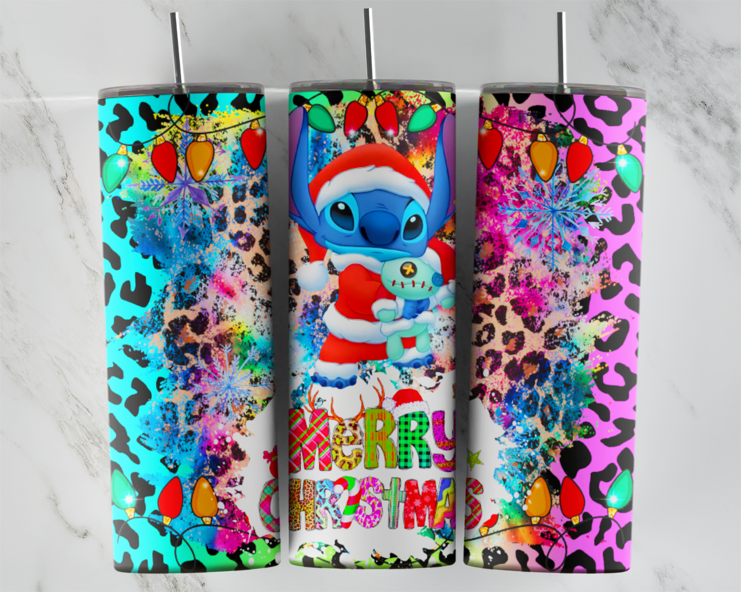 Pink Blue Leopard Blue Alien Christmas