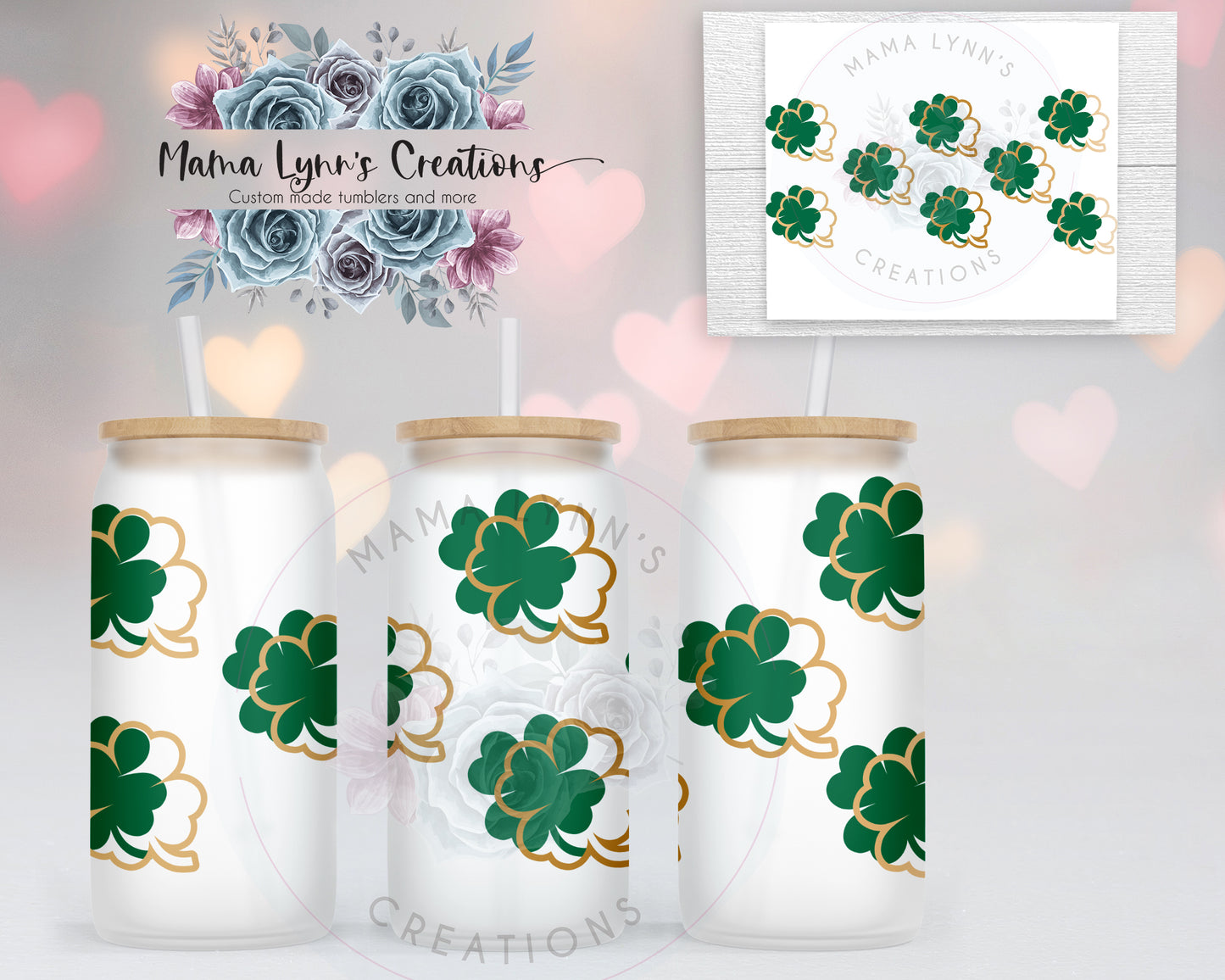 Four Leaf Clover 16 oz Glass Can Vinyl Wrap