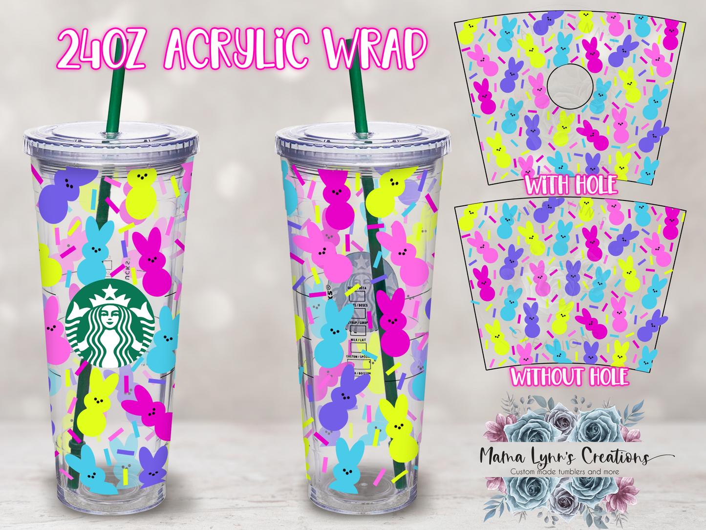 Confetti Bunnies 24oz Acrylic Wrap