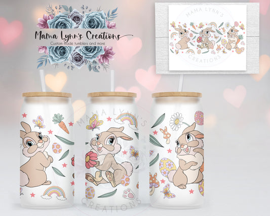 Easter Girl Bunny 16 oz Glass Can Vinyl Wrap