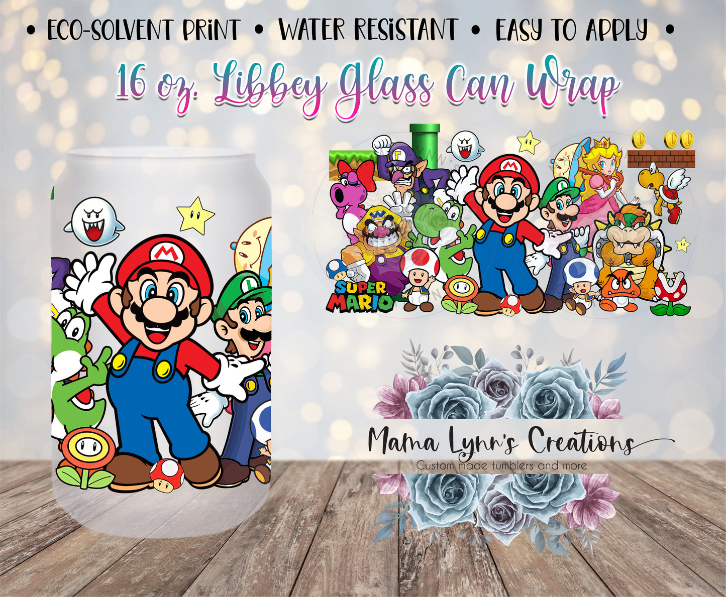 Mario and Friends 16 oz Glass Can Wrap